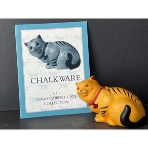 Franklin Mint Curio Cabinet Cats Chalkware Yellow Tabby Figurine 1986 Vintage
